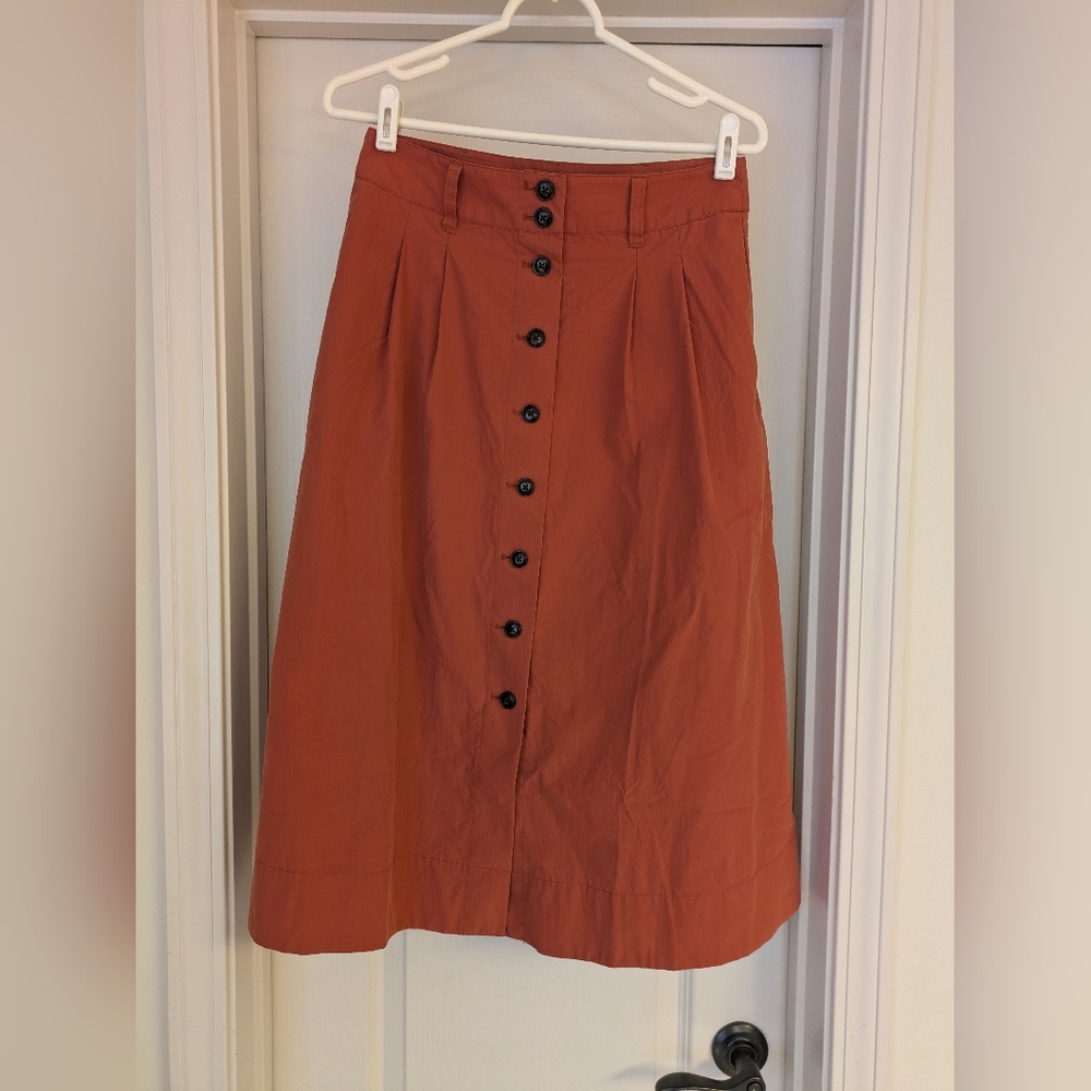 Madewell Orange Midi A-line Skirt Pleated